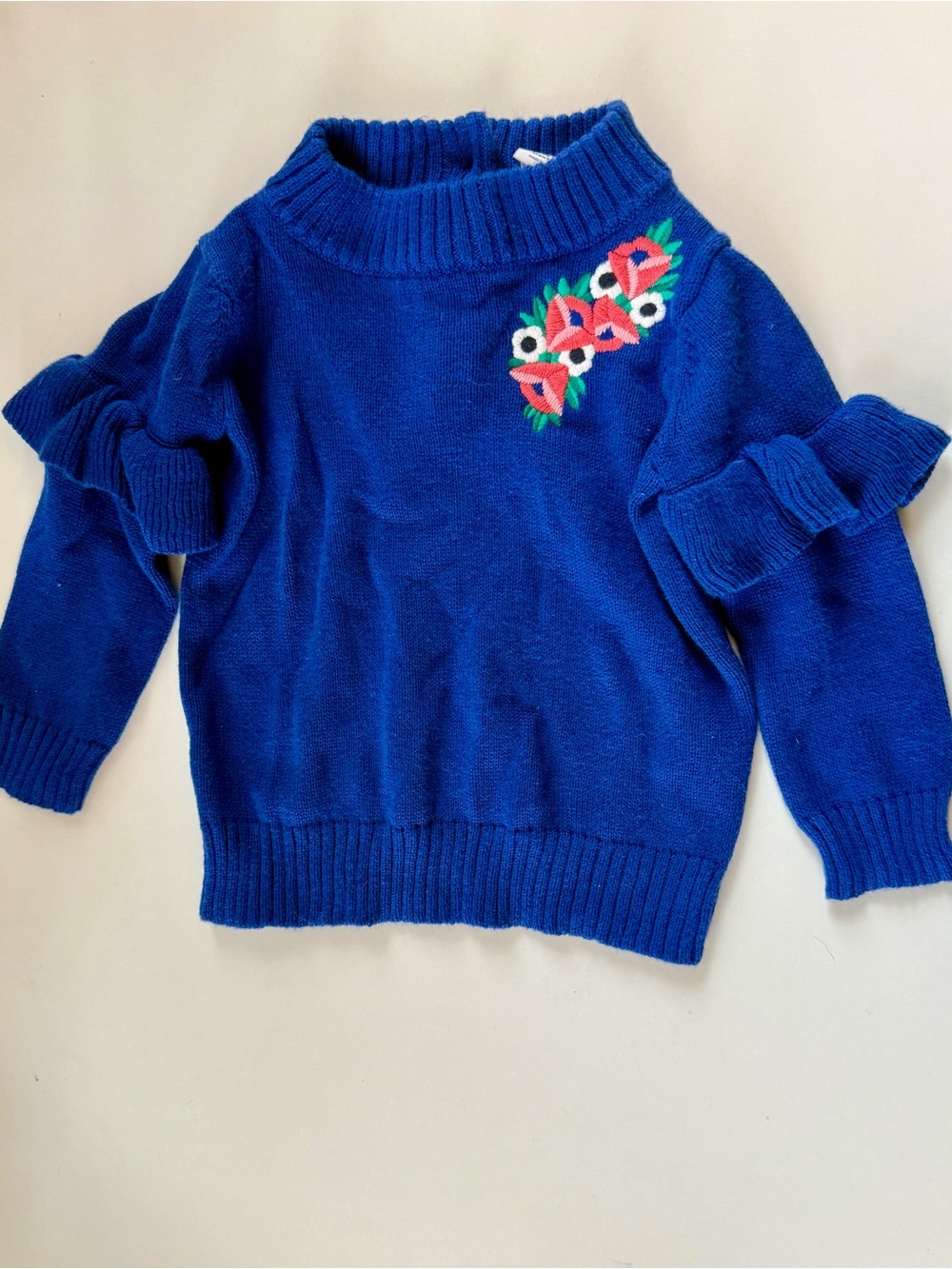 Janie and Jack Royal Blue Sweater with Floral Embroidery